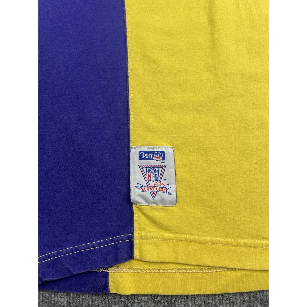 VINTAGE Minnesota Vikings Rugby Club Shirt Men's L Yellow Purple Polo NFL Y2K - Picture 6 of 8